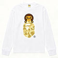 BAPE Style Baby Milo Peeking on Camo Ape Head Long-Sleeve Tee - White/Yellow